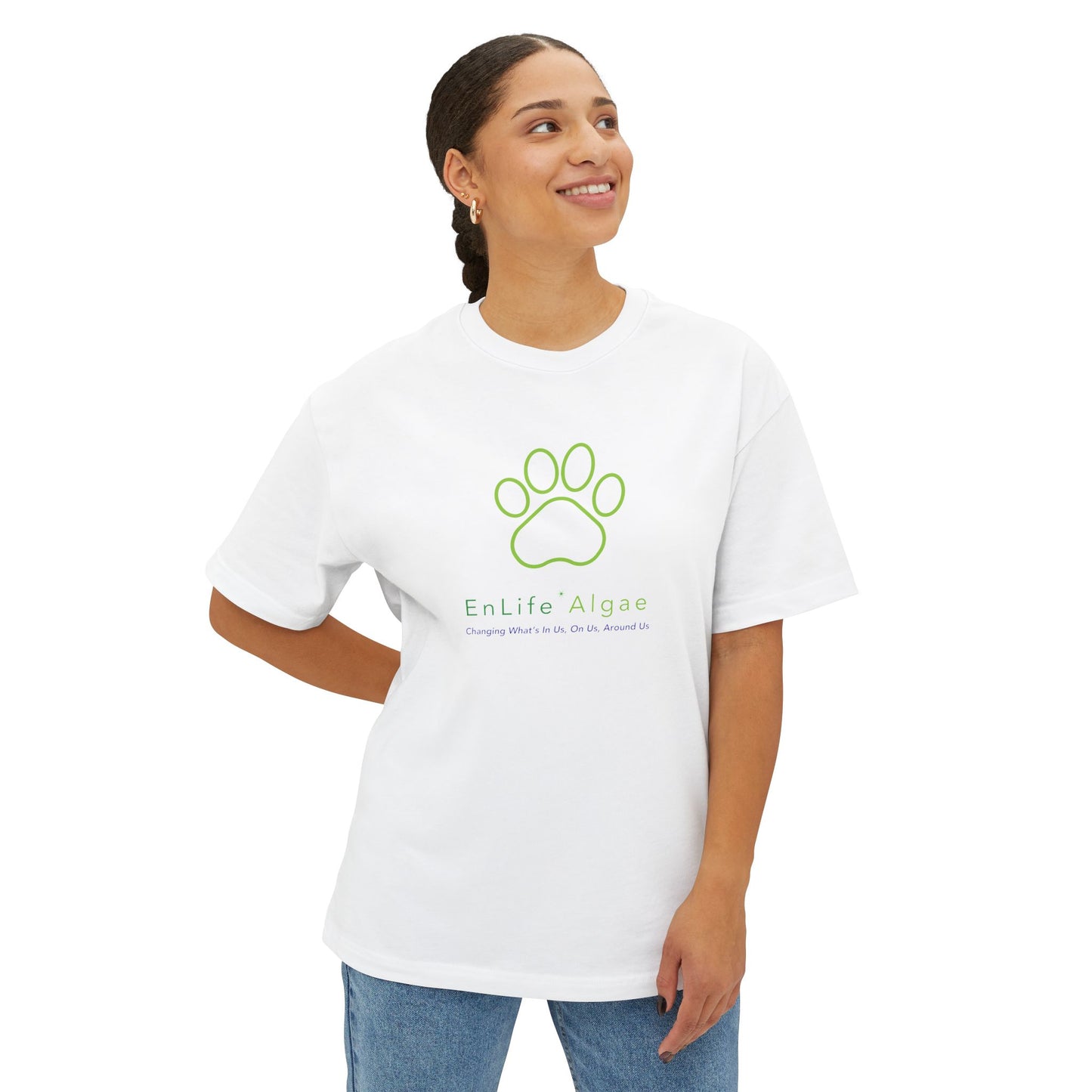 ENLIFE ALGAE HAPPY PET: Paw Print Unisex Oversized Boxy Tee, Relaxed Fit Dog Lover Shirt, Gift for Animal Lovers, Casual Pet Tee, Summer Everyday Wear
